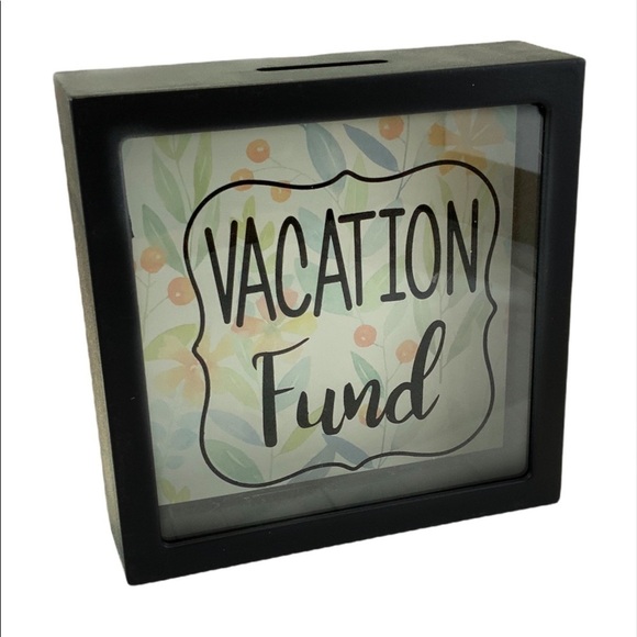 Piggy Bank Vacation Fund Contemporary Novelty Bank Wood Square 5.77 X 5.75 in - Picture 10 of 12
